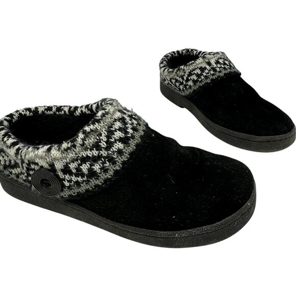 Clarks Black Leather Suede Clog Slippers Womens 6 Knit Sweater Collar Slip Ons - Picture 1 of 8
